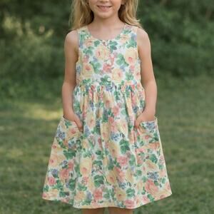 Vintage Cascade Kids Floral Cotton Dress Girls 16 Made USA Pockets